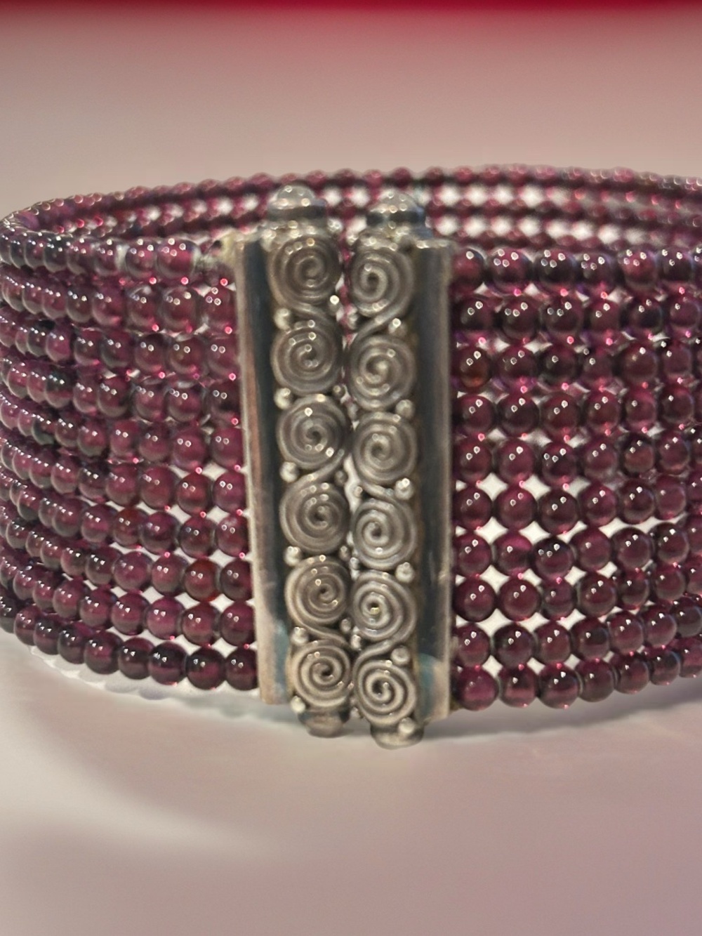Sajen Sterling Silver and Ten Strand Garnett Cuff Bracelet - Picture 2 of 8